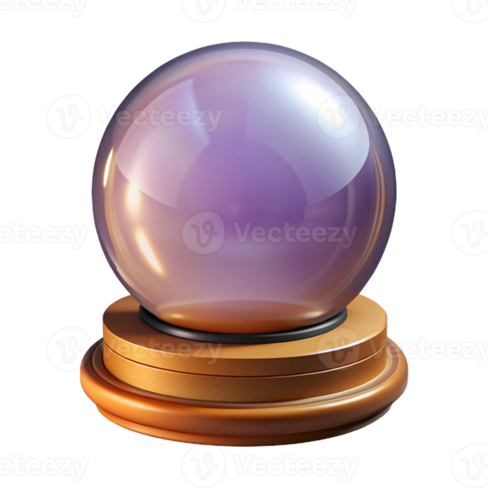 3D Render of a Glass Sphere on a Wooden Base png