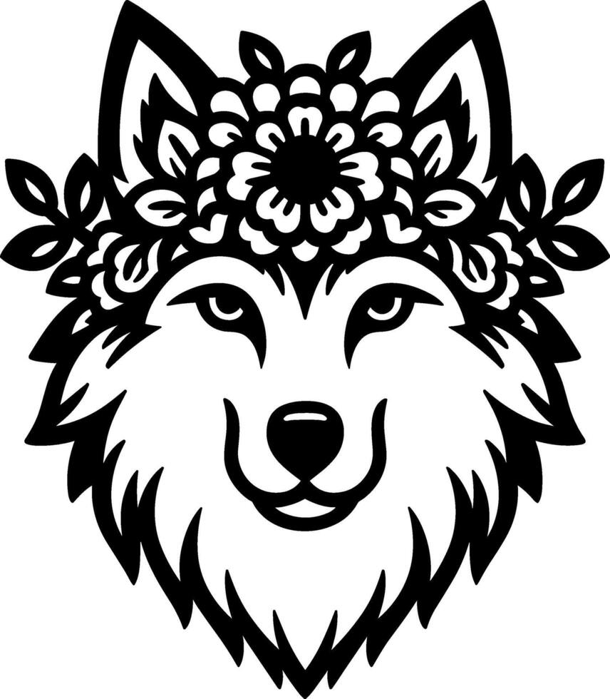 Wolf with Floral Line Art vector