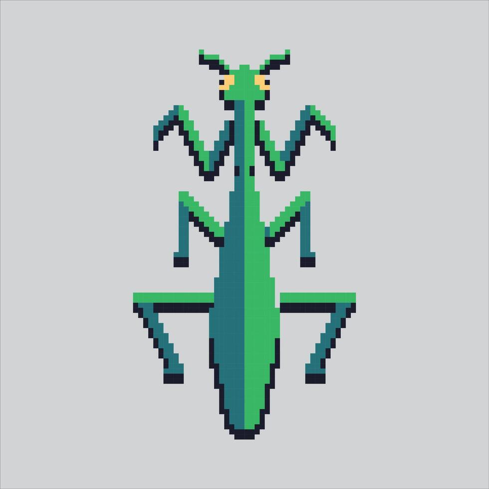 Pixel art illustration Mantis. Pixelated Mantodea. Mantis Mantodea Insect Icon pixelated for the pixel game and icon for website and game. old school retro. vector