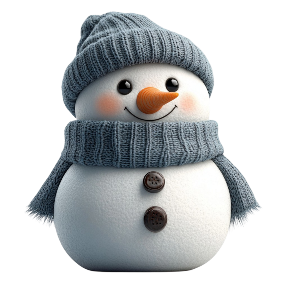 Digital Illustration of Snowman with Blue Beanie and Gray Scarf png