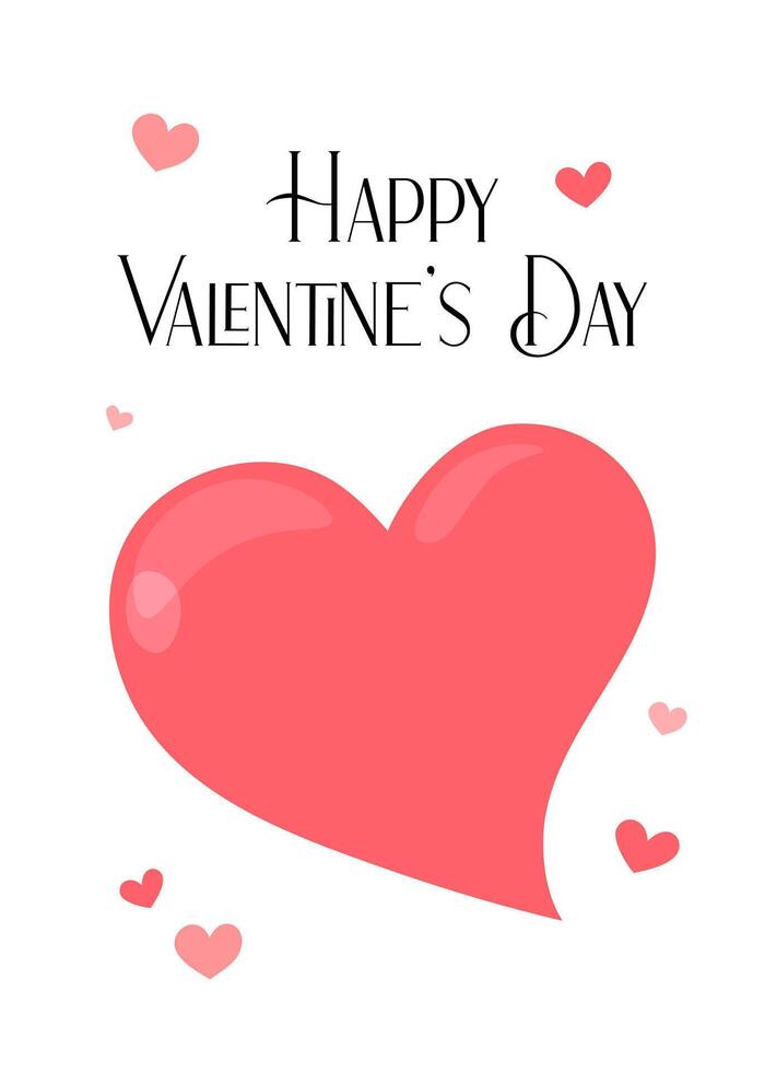 Happy Valentines Day card. Pink hearts on white background. Cute minimalist design. February 14 romantic illustration. Valentine greeting card horizontal vector