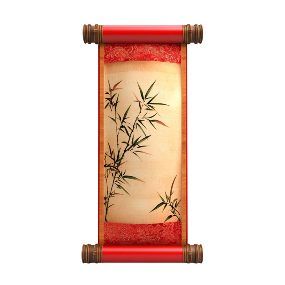 Chinese Scroll with Bamboo Leaves png