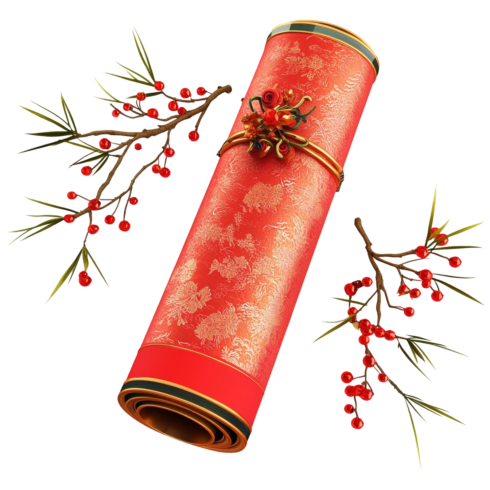 Scroll with Red Ribbon and Berries png