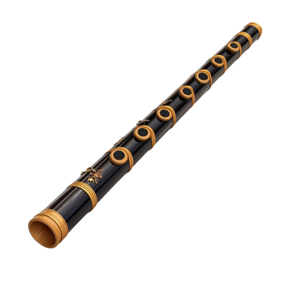 Black Bamboo Flute with Golden Details png