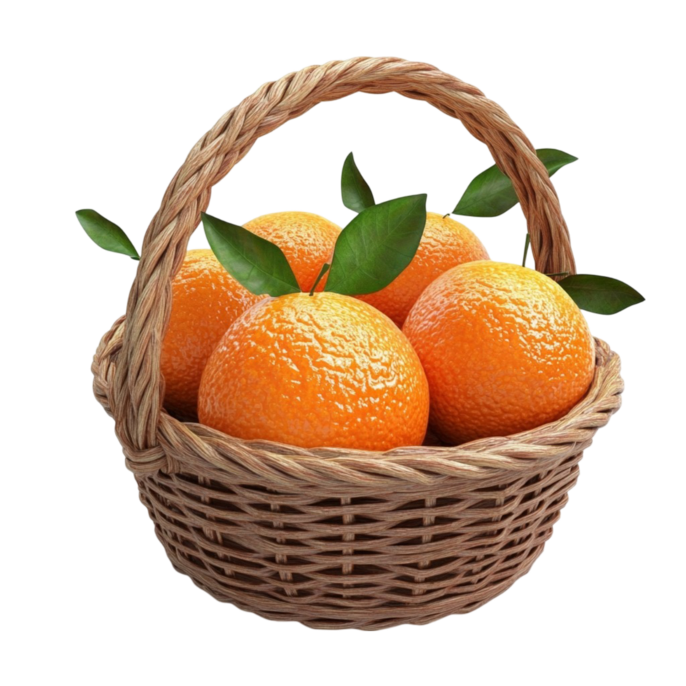 Wicker Basket with Ripe Oranges png