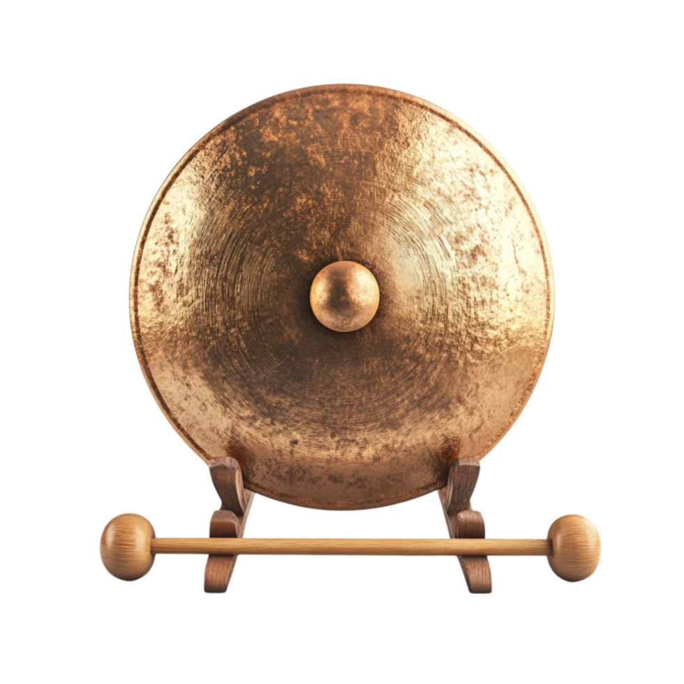Gong on Stand with Wooden Base png