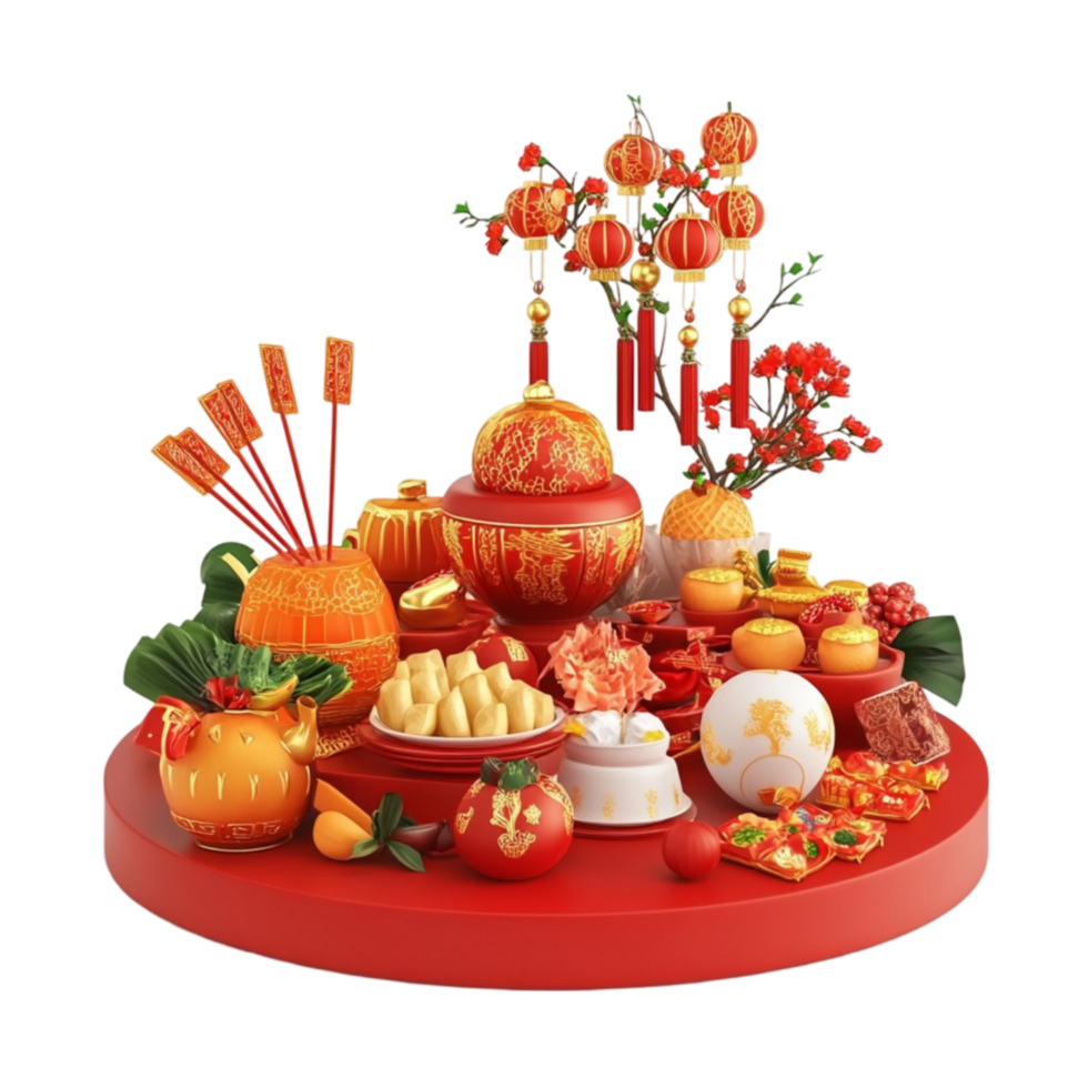 Chinese New Year Decorations on Table png