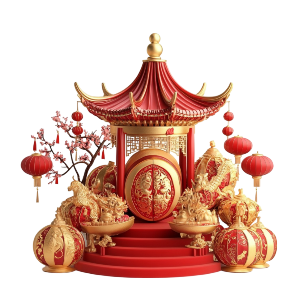 Chinese New Year Pagoda Decoration with Lanterns png