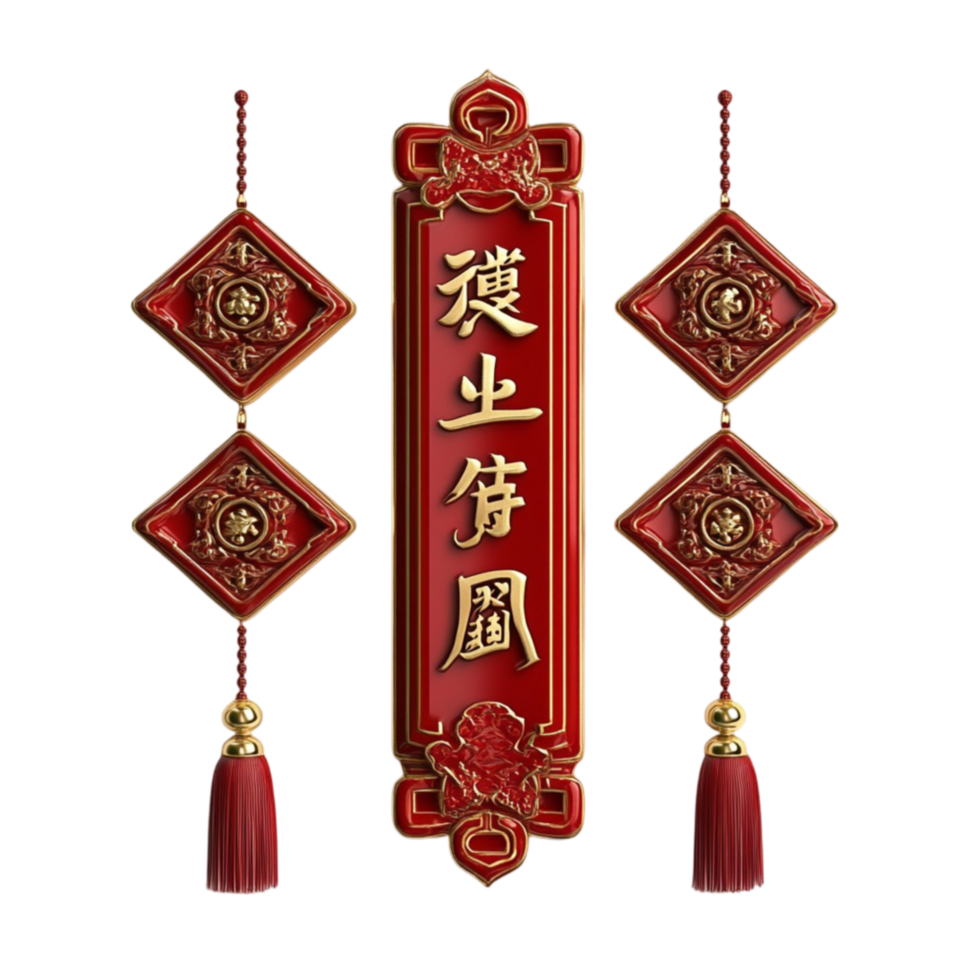 Chinese New Year Banner with Red and Gold Decorations png