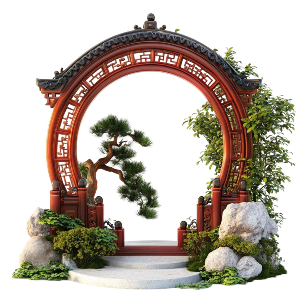 Oriental Arch with Tree and Rocks png