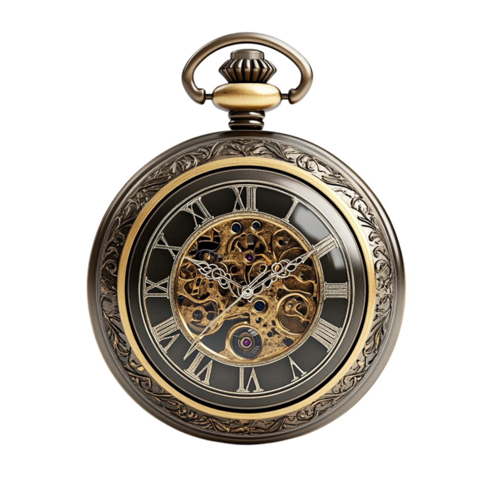 Pocket Watch with Roman Numerals on the Face png