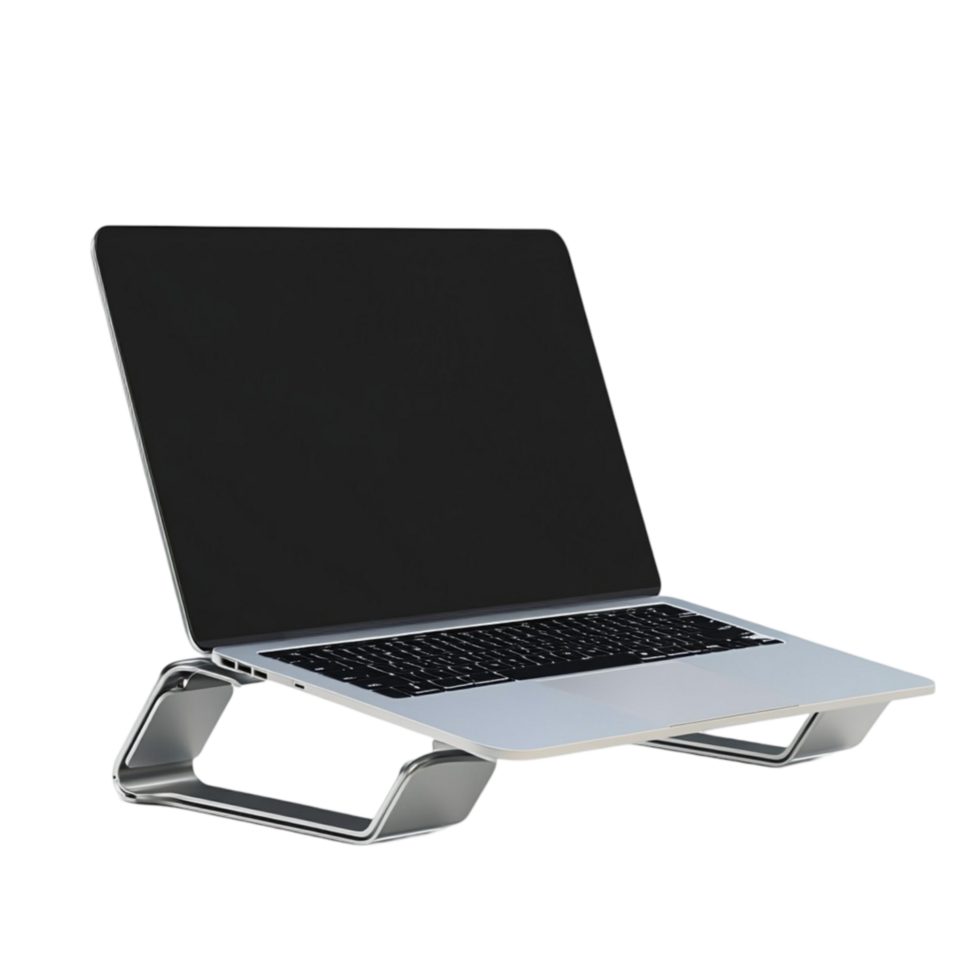 Sleek Computer Setup with Metal Holder png