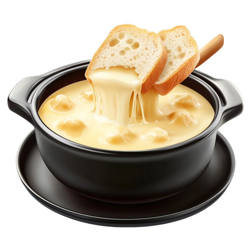 Cheese Fondue in Black Pot with Bread Stick png