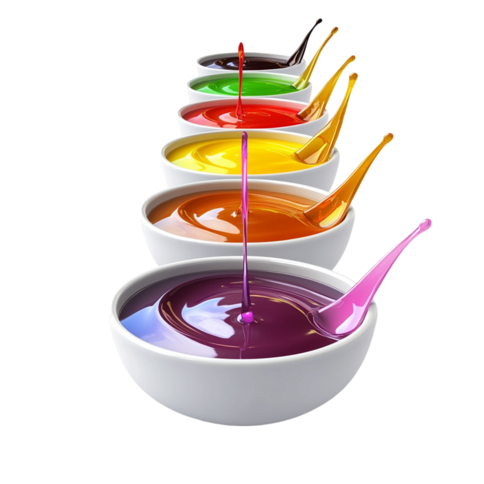 Colorful Liquid in Bowls with Spoon png