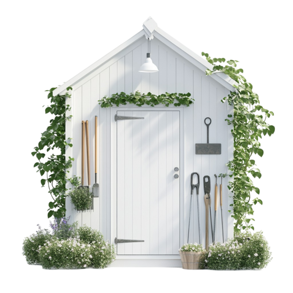 Garden Shed with Tools and Plants png