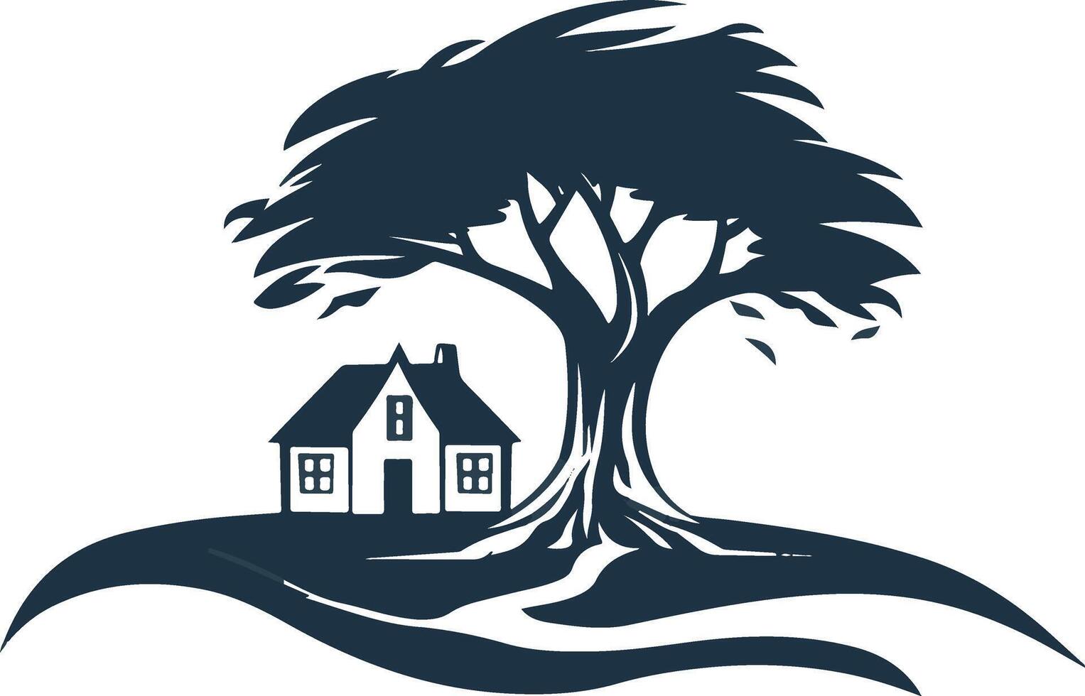 A house and tree with a path under it vector