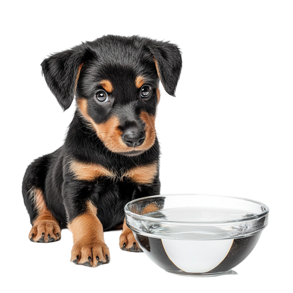 Puppy Sitting with Water Bowl png