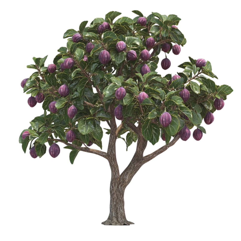 Purple Fruit Tree with Green Leaves on Transparent Background png