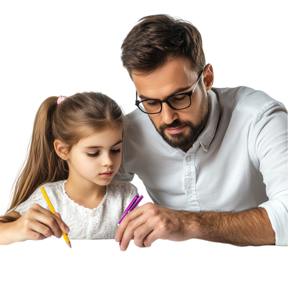 Father and Daughter Doing Homework Together png