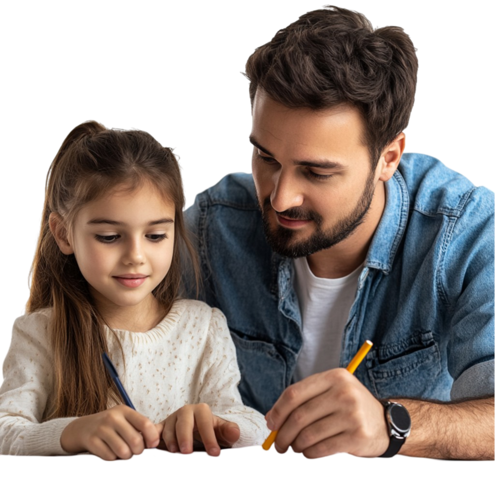 Father Helping Daughter with Homework png