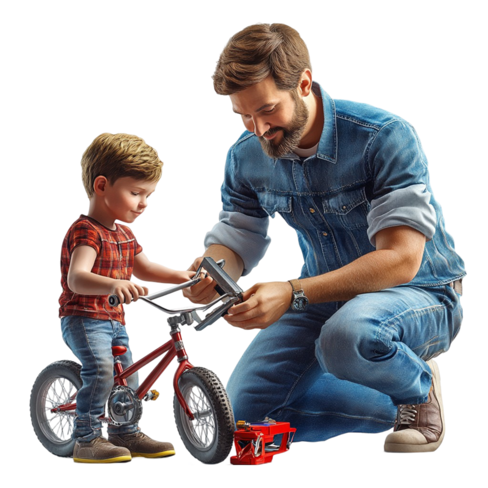 Dad Teaching Son to Fix Bicycle png