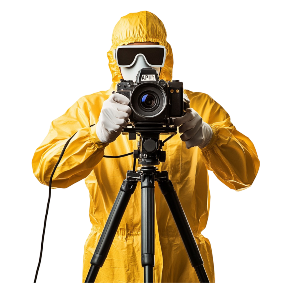 Man in Yellow Suit Holding Camera png