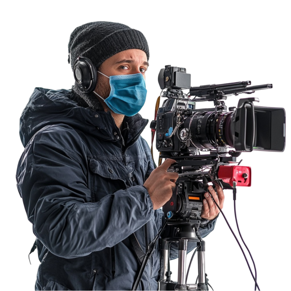 Man Wearing Mask and Holding Camera png