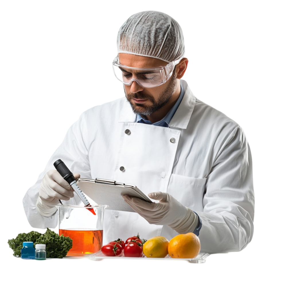 Scientist in Lab Coat with Tablet png