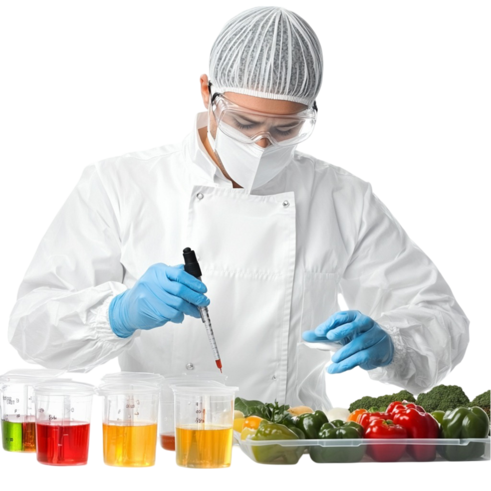 Man in Lab Coat and Gloves Holding Test Tube png