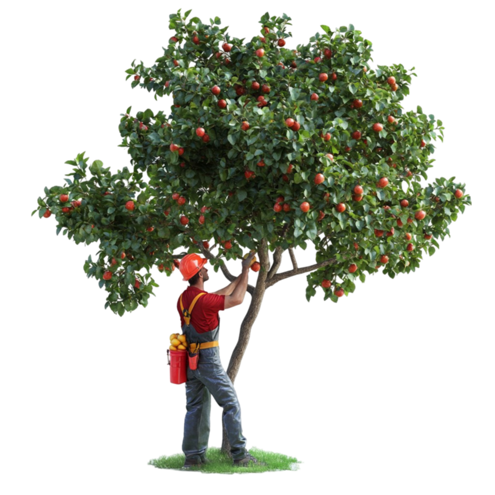Man Picking Apples from an Apple Tree png