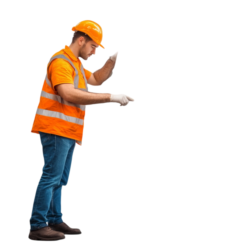 Construction Worker in an Orange Vest and Helmet png