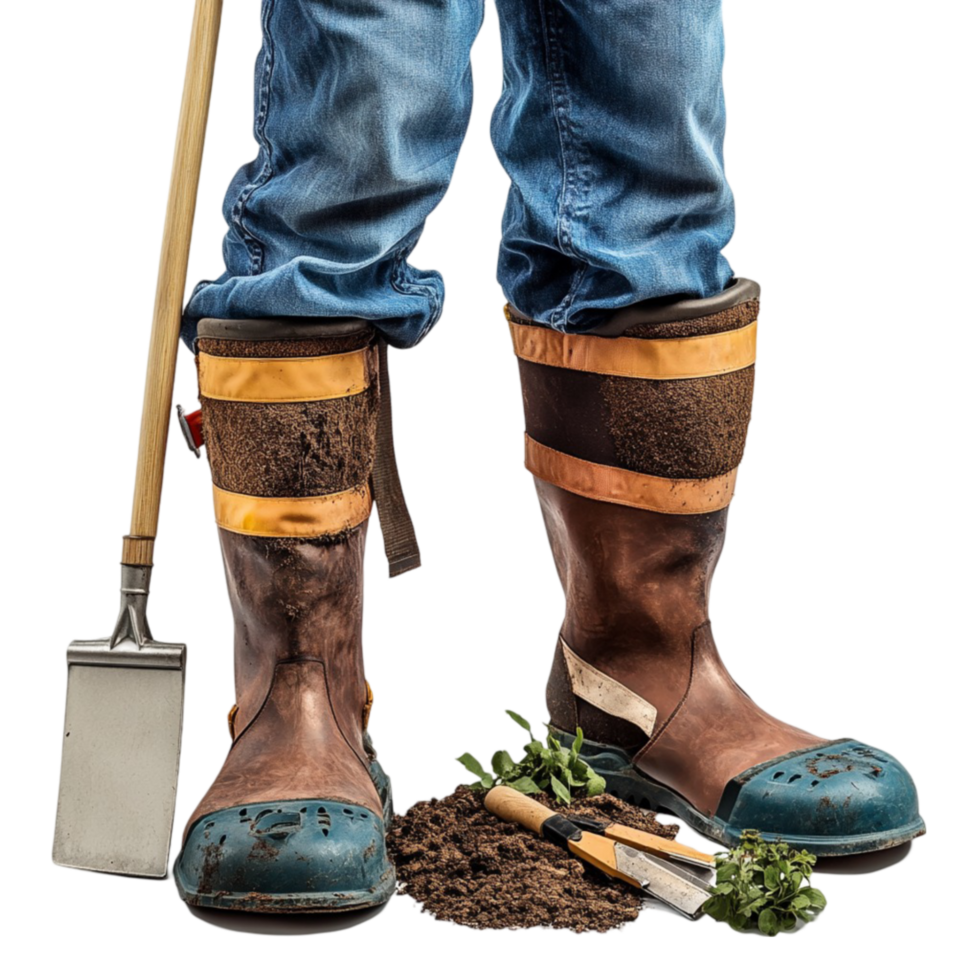 Man in Boots with Gardening Tools png