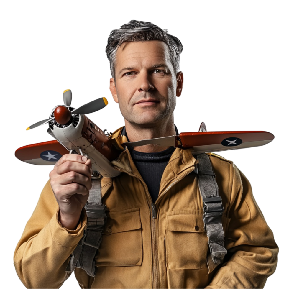 Man Holding Toy Airplane png
