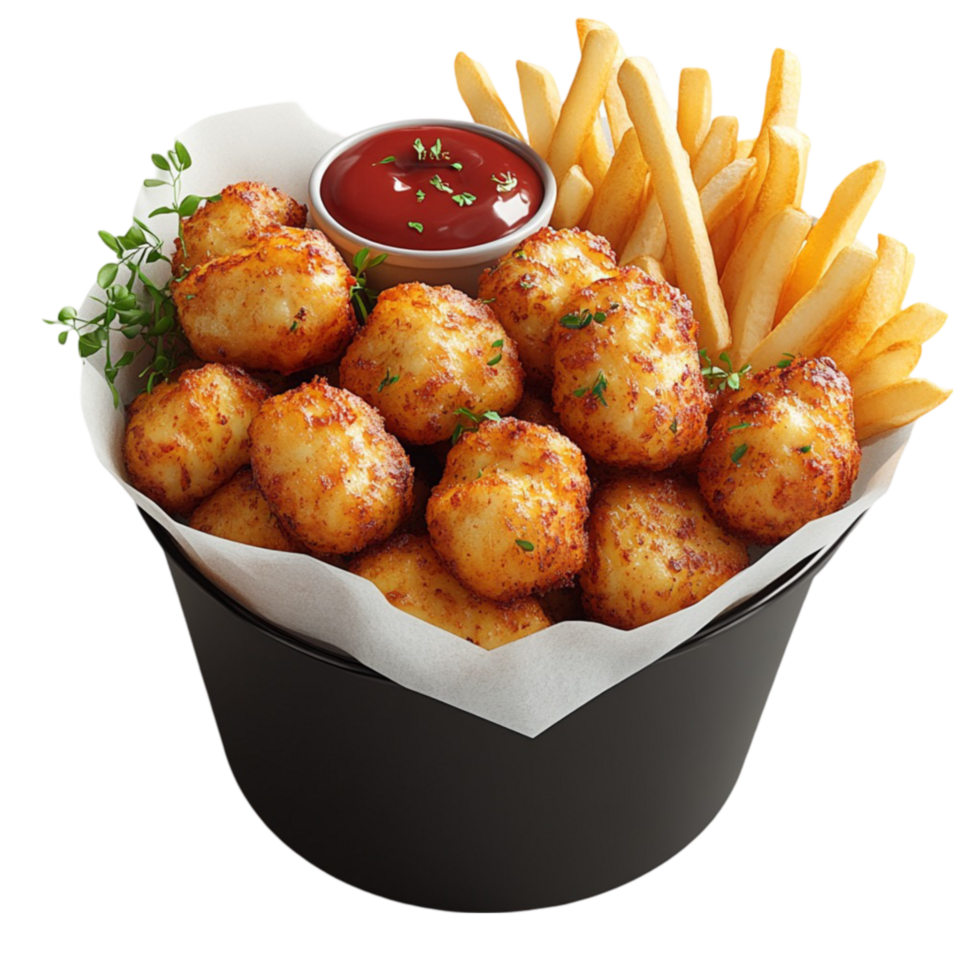 Bucket of Fried Snacks with Fries png