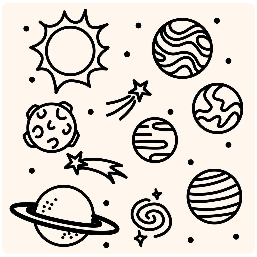 Set of doodle planets isolated vector