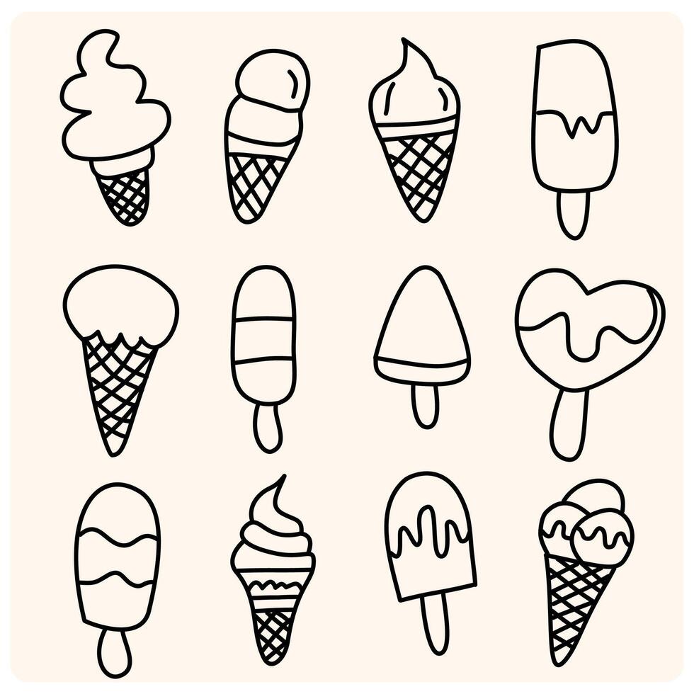 Ice cream Hand drawn doodle set. vector