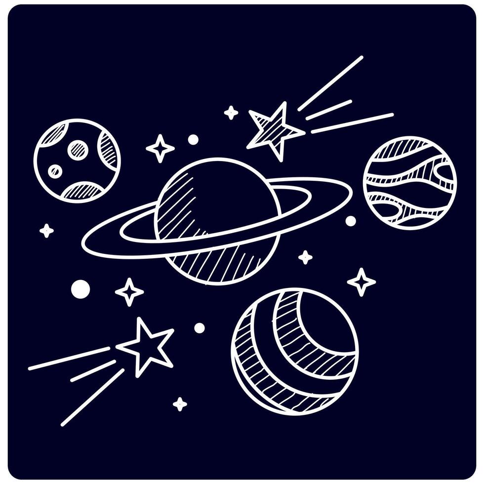 Cute line doodle space with blue background vector