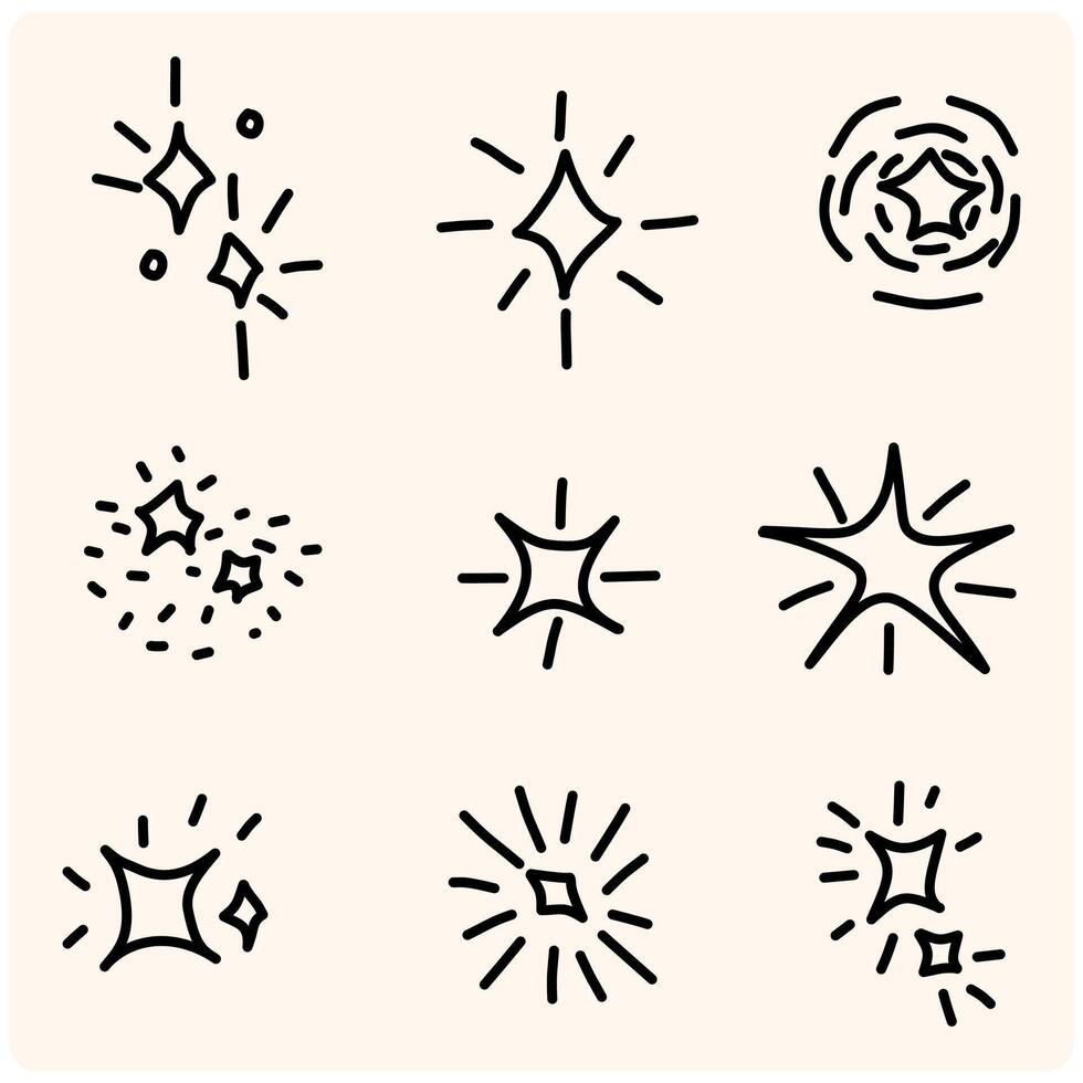 Set of hand drawn light, star and sparkle effect vector