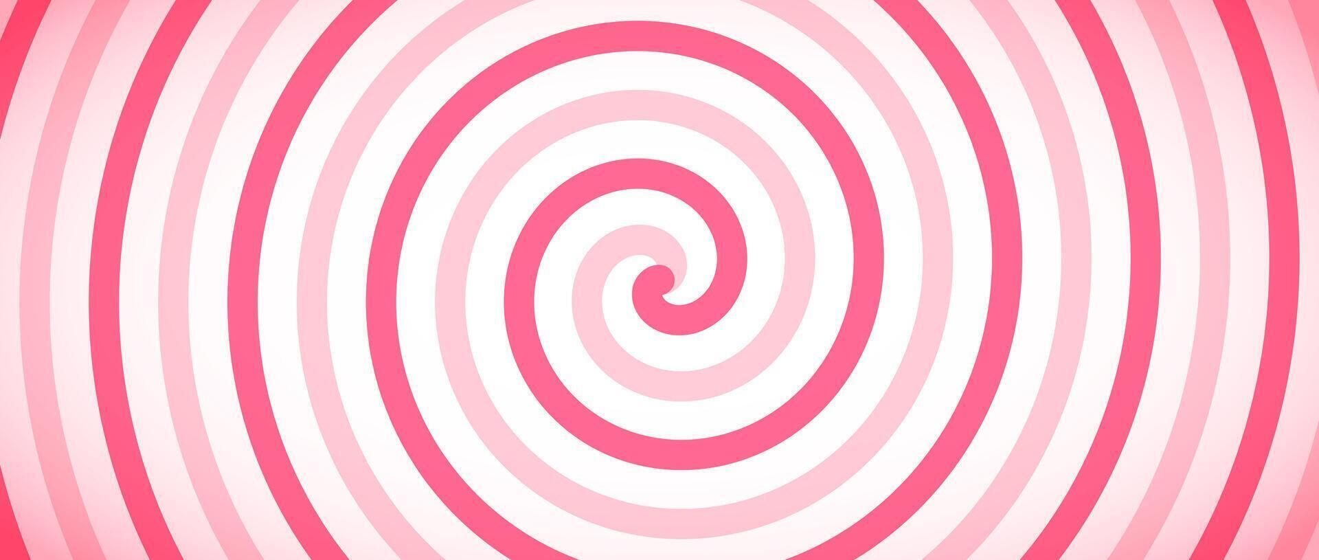 Candy color spiral background. Pink rotating swirl pattern wallpaper. Cute spinning line vortex for template, banner, poster, flyer. Sweet cartoon twist or whirlpool. Ice cream backdrop vector
