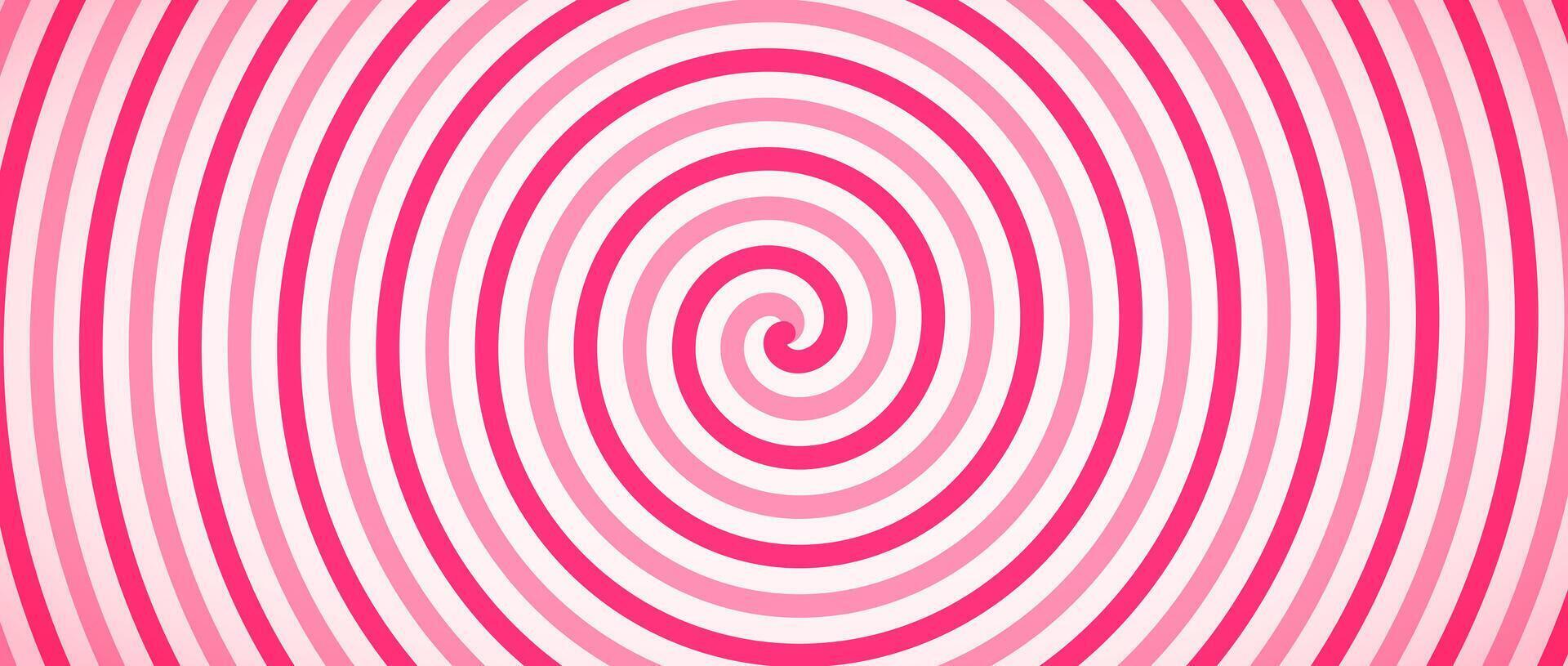 Candy color spiral background. Pink rotating swirl pattern wallpaper. Colorful spinning line vortex for template, banner, poster, flyer. Sweet cartoon twist or whirlpool. Ice cream backdrop vector