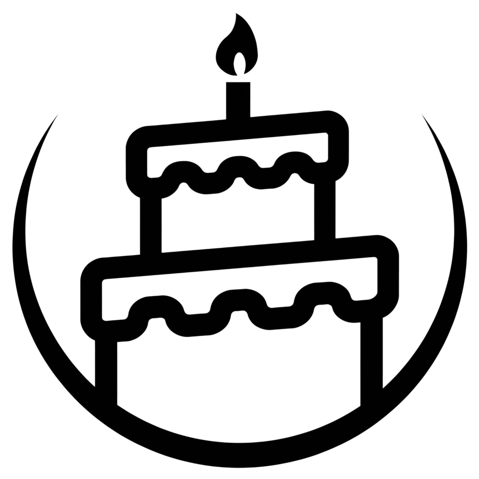 A black and white drawing of a cake with candles png
