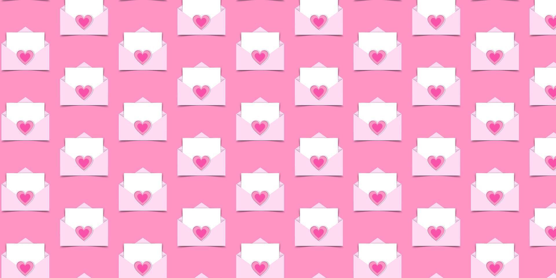 a pink and white pattern with hearts and envelope vector