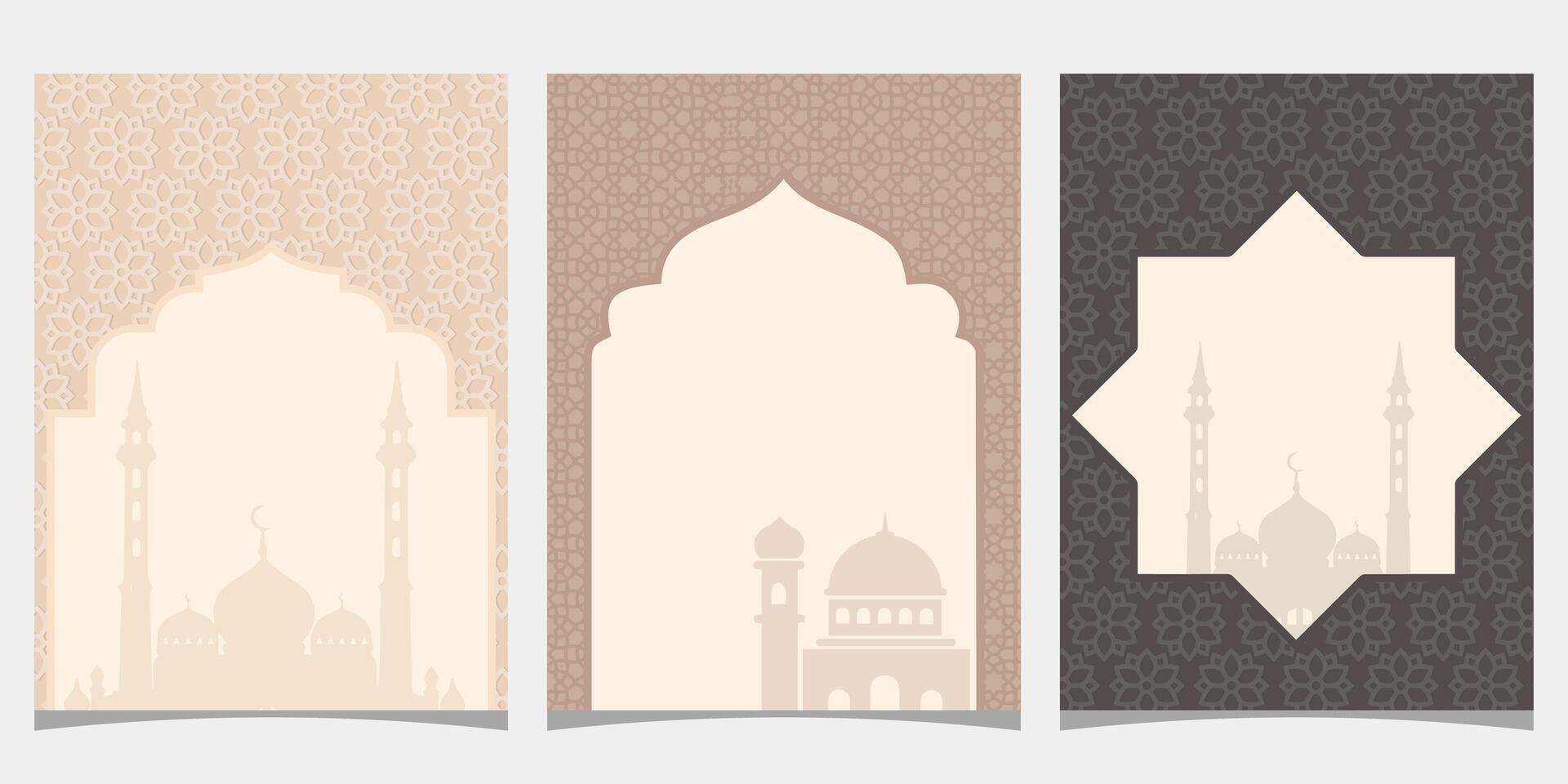 set of islamic greeetings card design ramadan with arabic architecture vector