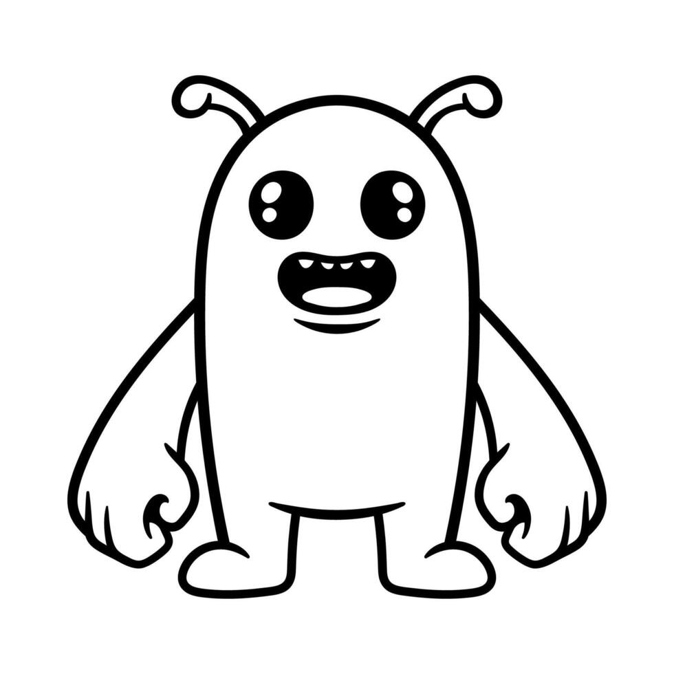 funny cute odd alien character isolated drawing line art style sketch classic vintage design illustration vector