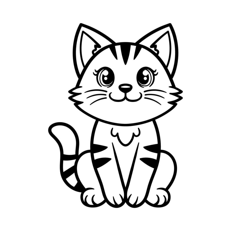 funny cute cat sitting character isolated drawing line art style sketch classic vintage design illustration vector