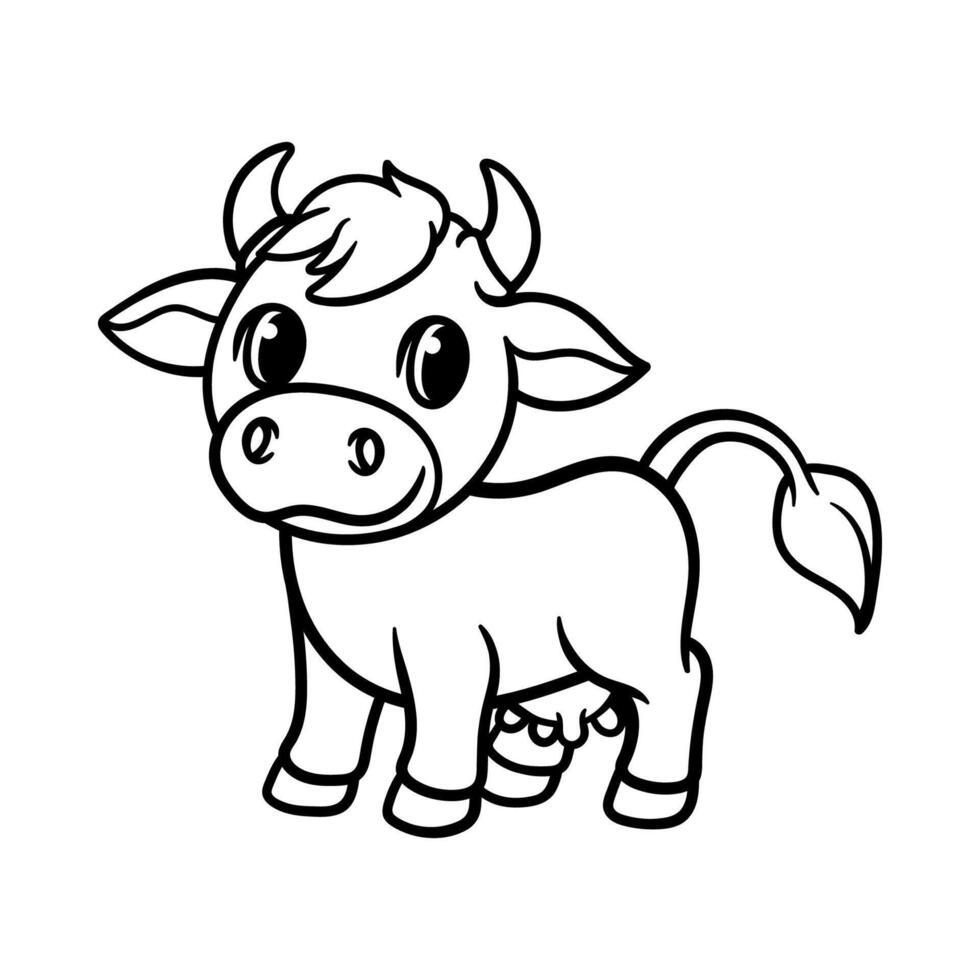 fun cute cow bull cartoon character isolated drawing line art style sketch classic vintage design illustration vector