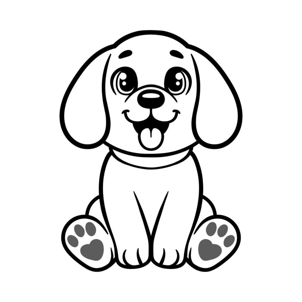 funny cute dog sitting character isolated drawing line art style sketch classic vintage design illustration vector