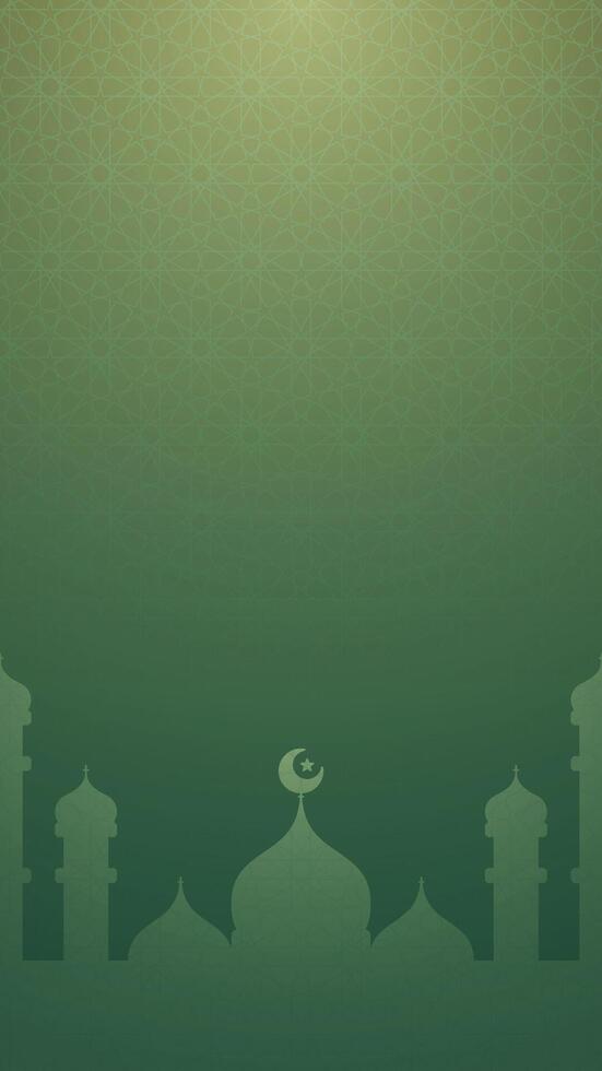 Simple Vertical Islamic Green Background with Subtle Stars Like Patterns and Mosque Domes Silhouettes vector