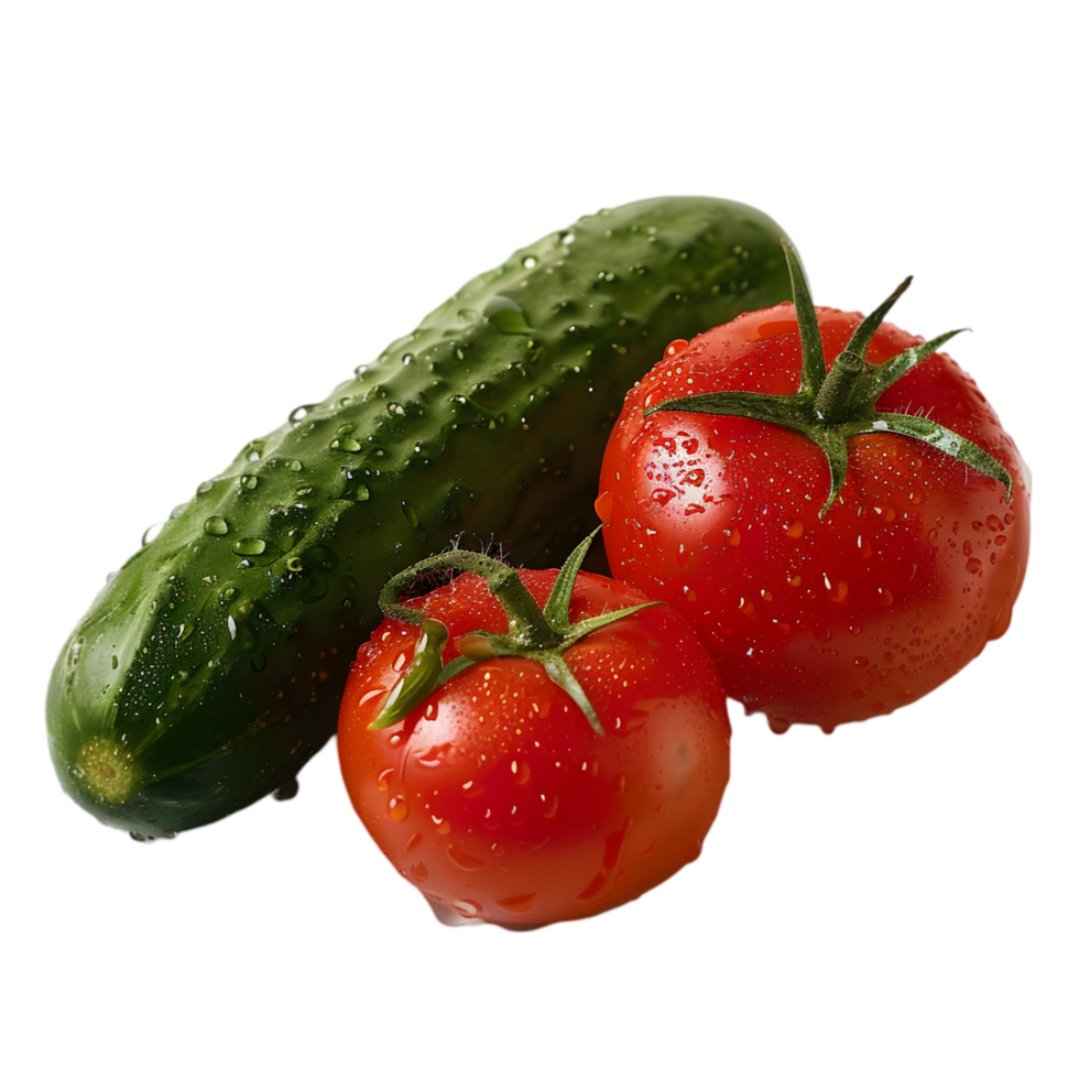 Fresh Tomatoes and Cucumber with Water Droplets png