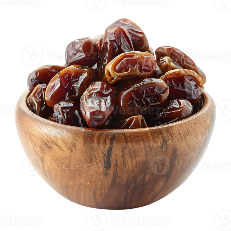 Fresh and Juicy Dates in a Wooden Bowl png